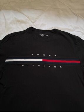 Tommy Hilfiger Black Long Sleeve Shirt with Red, White & Navy Stripe